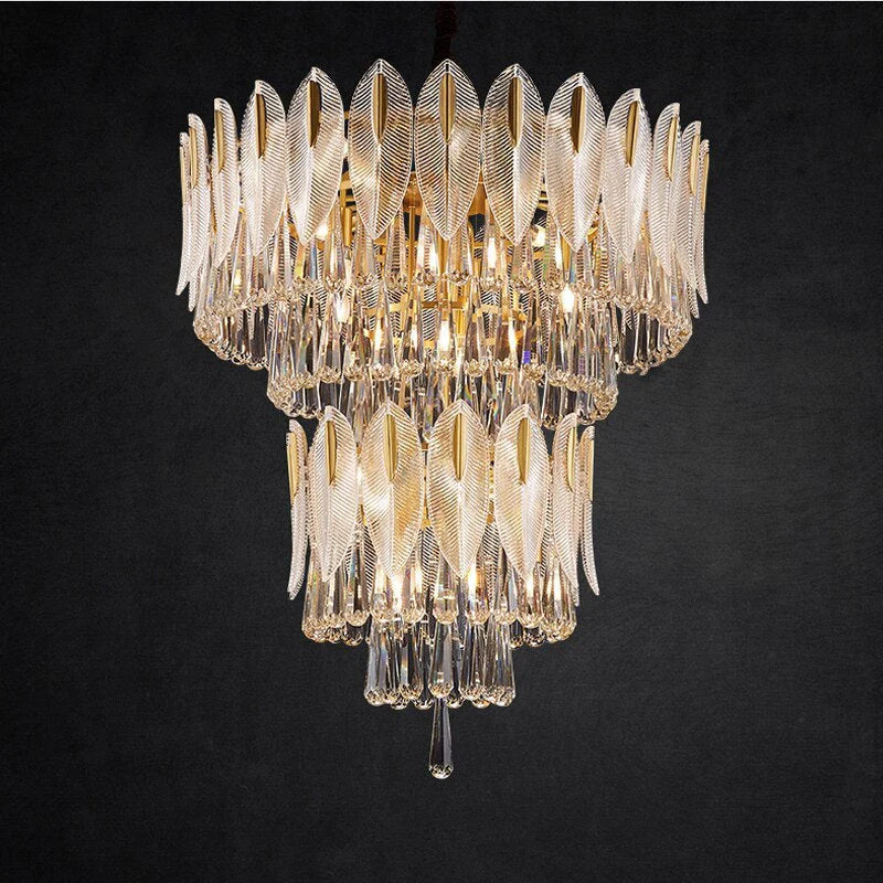 Kristy Lustre Plume Cristal, Métal/Cristal, Doré, Salon