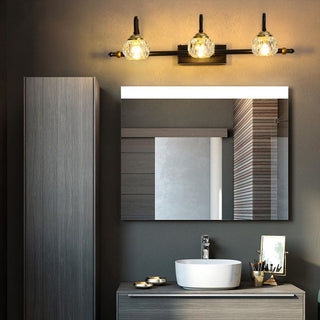 Kristy Applique Murale Miroir Bol Vintage, Métal/Cristal, Noir, Salle de Bain