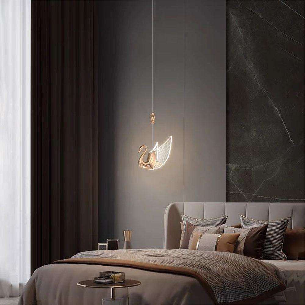 Arisha Design Luminaires Suspensions Cygne Moderne LED Métal/Acrylique Doré Rosé Salon