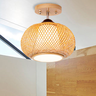 Ritta Plafonnier Dôme Simple Vintage LED Bamboo Bois Salon/Chambre à Coucher