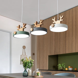Valentina Suspension Rond Mignon Moderne Métal/Bois Vert/Noir Salle à manger