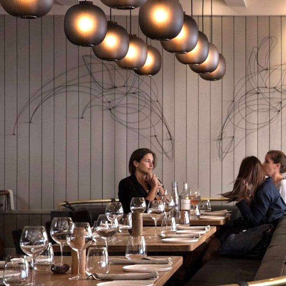 Valentina Design Luminaires Suspensions Globe Moderne Métal/Verre Gris Fumé/Blanc Sablonneux Salon