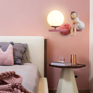 Aria Applique Murale Boule Moderne, Métal/Verre, Rose/Blanc, Chambre d'enfants