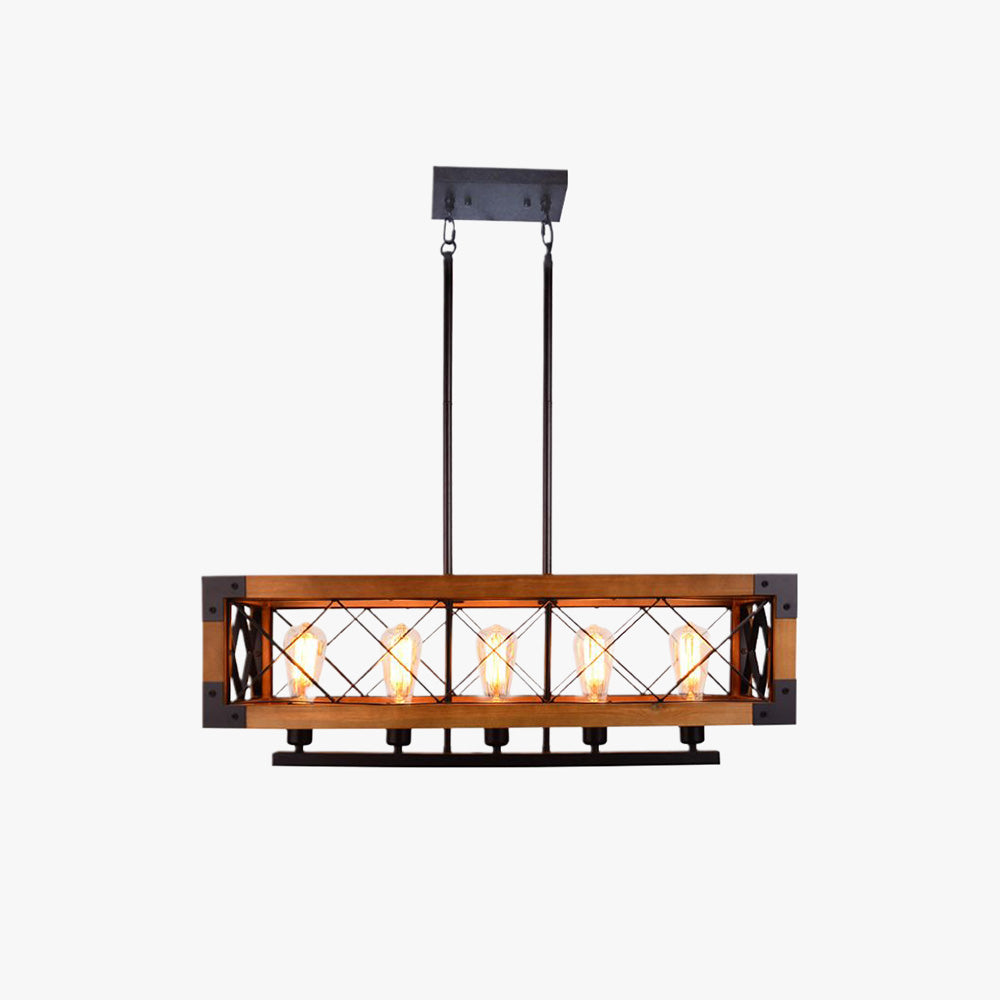 Silva Luminaires Suspensions Cage Industrielle Design Métal Bois Marron Salon/Cuisine/Bar