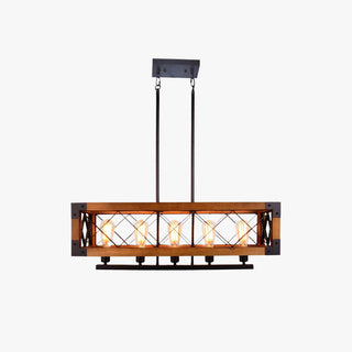 Silva Luminaires Suspensions Cage Industrielle Design Métal Bois Marron Salon/Cuisine/Bar
