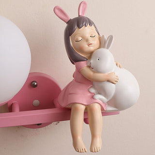 Aria Applique Murale Boule Moderne, Métal/Verre, Rose/Blanc, Chambre d'enfants