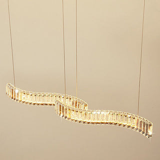 Kristy Luminaires Suspensions LED Wave Moderne Grande Cristal Métal Argent/Or Salon/Cuisine