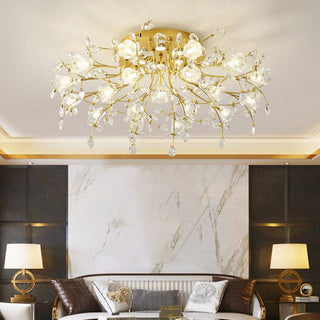 Arisha Design LED Plafonnier Fleur Art Deco Métal/Verre Doré Salon/Chambre à Coucher