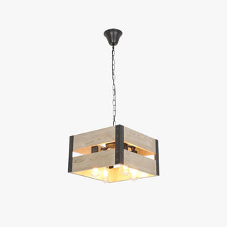 Silva Suspension Carrée Rustique, Metal/Bois, Bois/Marron, Chambre