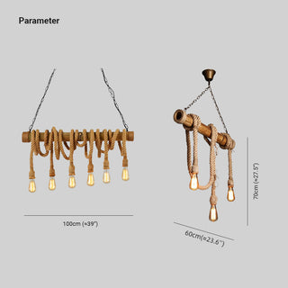 Silva Luminaires Suspensions Vintage LED Bambou/Métal Marron Salon/Chambre à Coucher