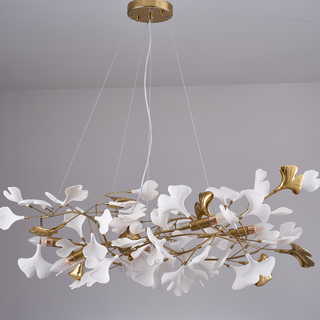 Korinor Lustre Suspension Feuille Artistic Design. Métal/Céramique. Blanc. Salon-Luire