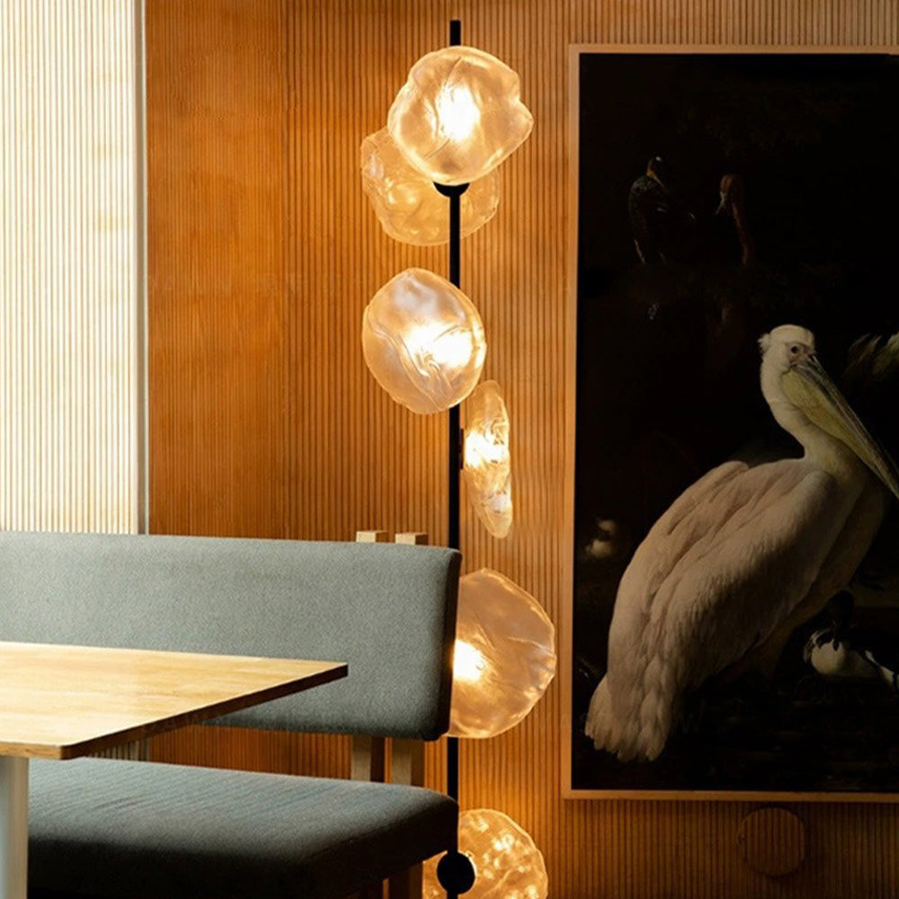 Avi Design Lampadaire Fleur Nordique Métal/Verre Noir/Or/Gris Chambre/Salon