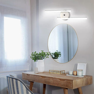 Ray Applique Murale à Miroir Design LED Linéaire Moderne Métal/Gel de Silice Noir/Argent Salle de Bain