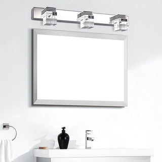 Arisha Applique Murale à Miroir Carrée Moderne, Métal/Cristal, Argent, Salle de Bain
