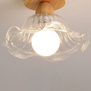 Arisha Moderne LED Plafonnier Dôme Bois Verre Salon Salle à Manger