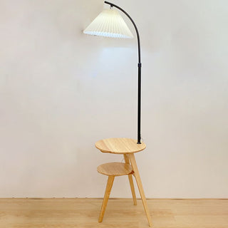 Muto Lampadaire Plissé Vintage, Métal/Tissu, Bois/Noyer, Salon