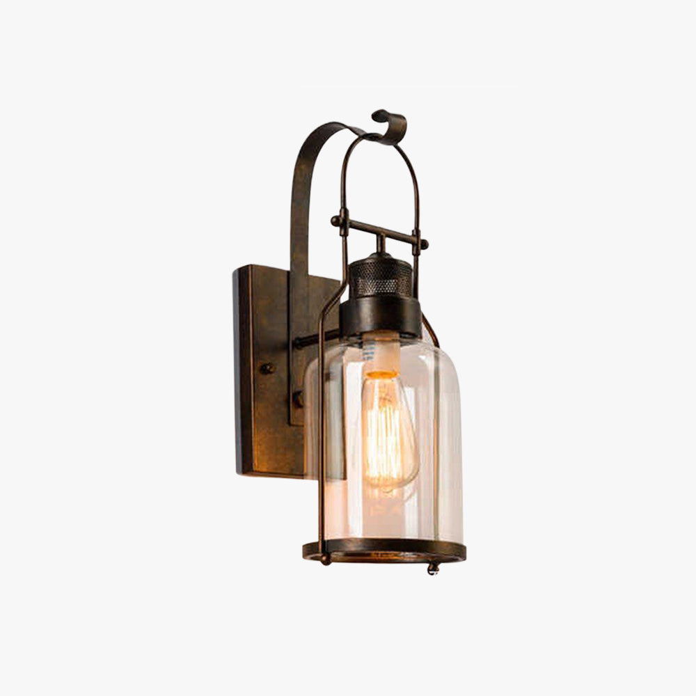 Silva Applique Murale LED Lanterne Vintage Métal/Verre Noir/Rouille Chambre/Salle à Manger
