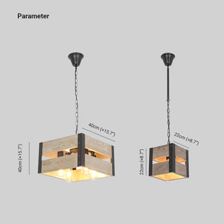 Silva Suspension Carrée Rustique, Metal/Bois, Bois/Marron, Chambre