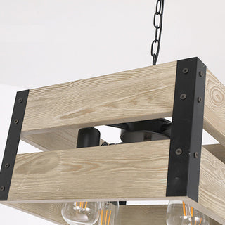 Silva Suspension Carrée Rustique, Metal/Bois, Bois/Marron, Chambre