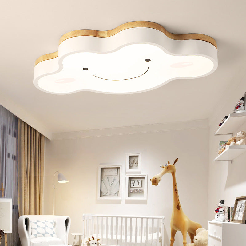 Aria Plafonnier Nuage Moderne, Acrylique/Bois, Blanc/Vert/Rose, Chambre