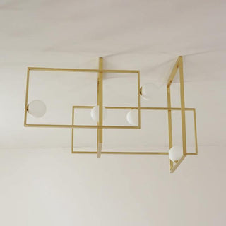 Lustra Lustre Mondrian en Verre et Laiton Moderne