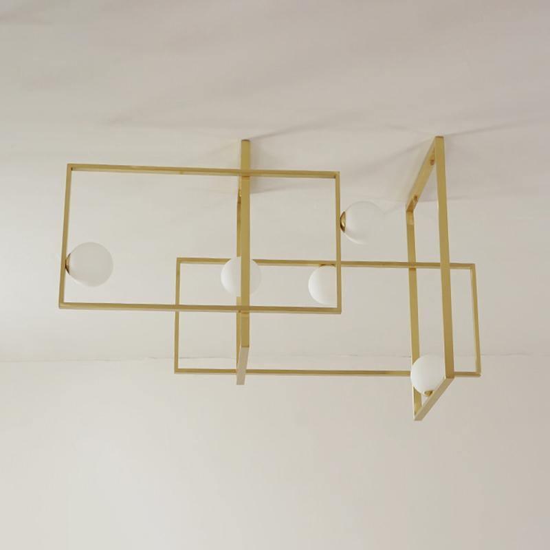 Dovora Lustre Mondrian en Verre et Laiton Moderne