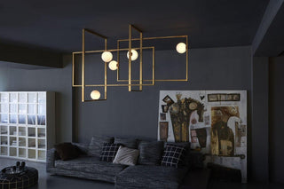 Lustra Lustre Mondrian en Verre et Laiton Moderne