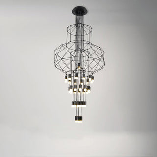 Lustra Lustre Lignes Noir Structure Métallique LED
