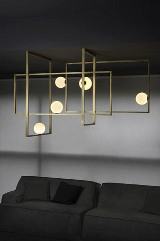 Lustra Lustre Mondrian en Verre et Laiton Moderne