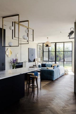 Lustra Lustre Mondrian en Verre et Laiton Moderne