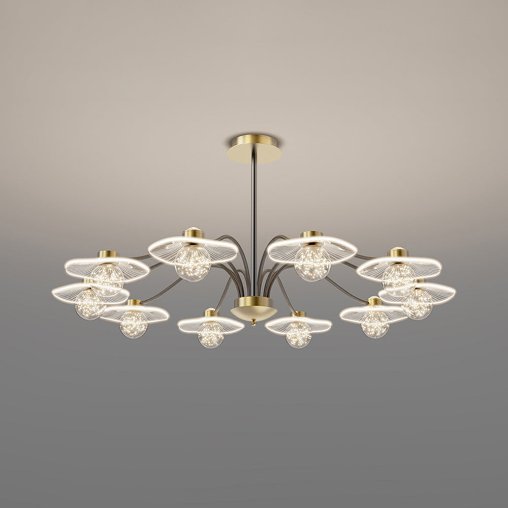 Arisha Suspension Multi Transitionnel, Métal/Acrylique/Verre, Doré, Salon/Chambre à Coucher