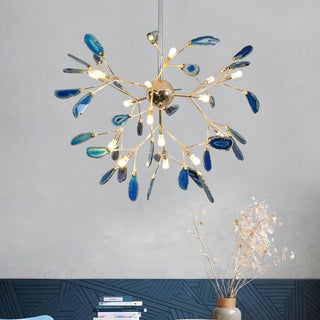 Arisha Art LED Suspension Bleu Métal Agate Salon Chambre à coucher