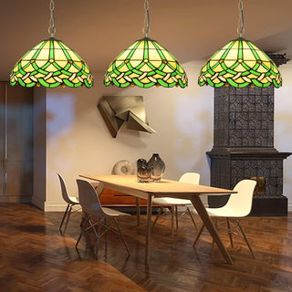 Tiffany Vintage Ligne Gemmes Cône Suspension Verre Métal Salon