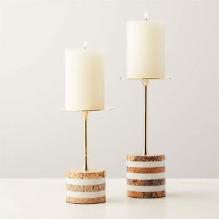 Strata Rise Marble Candle Holder-Neutral Decor