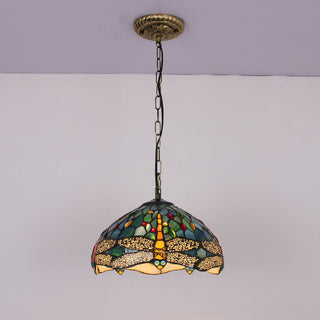 Tiffany Vintage Suspension Tachée Métal Verre Bol Chambre À Coucher