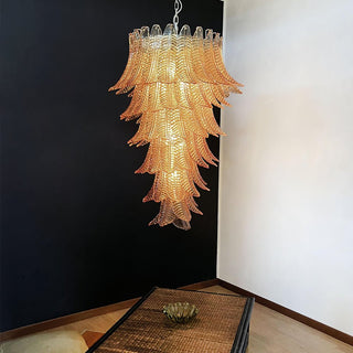 Aurora Lustre Ambre Verre Feuille Superposé Déclaration Artistique