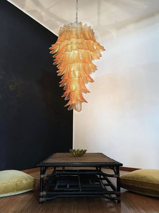 Aurora Lustre Ambre Verre Feuille Superposé Déclaration Artistique