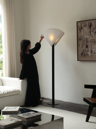 Pleated Fan Floor Lamp-Neutral Decor