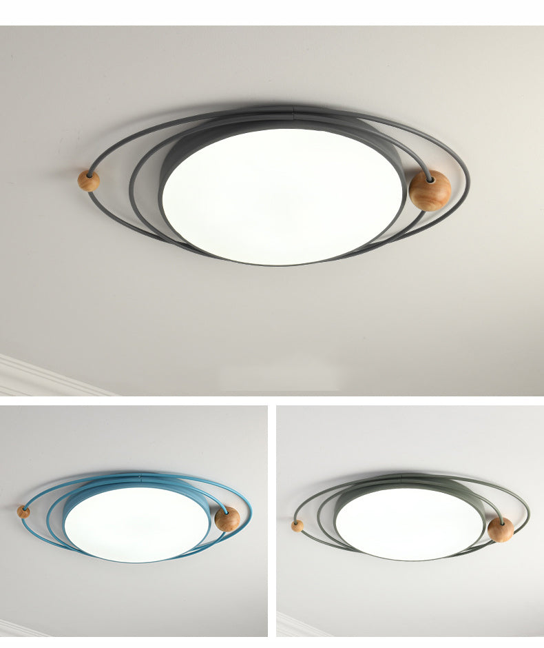 Arisha Plafonnier Rond Moderne, Metal/Bois, Blanc/Noir/Gris/Vert/Bleu, Salon