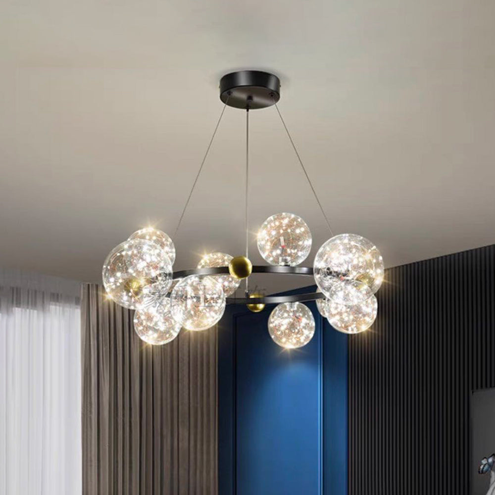 Valentina Suspension Boule Moderne, Métal/Verre, Doré/Noir, Salon
