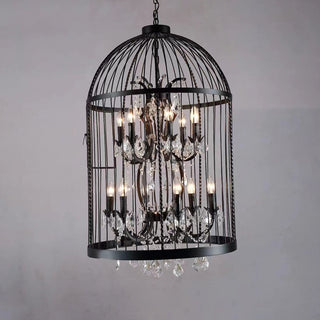 Arisha Industrielle LED Suspension Noir Métal Cristal Salon Salle à manger