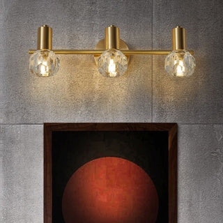 Kristy Applique Murale Miroir Globe Simple, Métal/Cristal, Doré, Salle de Bain