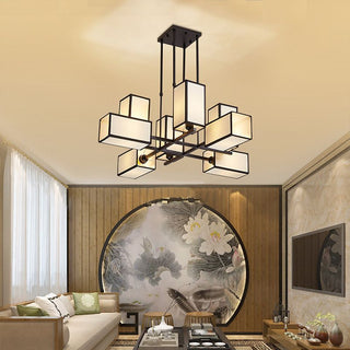 Arisha Lustre Carré Contemporain, Metal/Tissu, Noir/Or, Chambre