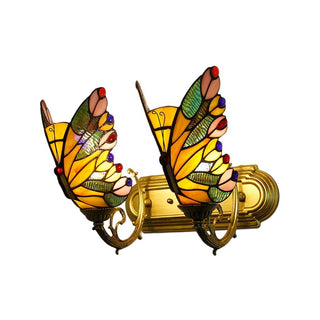 Arisha Applique Murale Papillon Tiffany, Métal/Verre, Bleu/Rouge/Multi-Couleurs/Bleu Clair