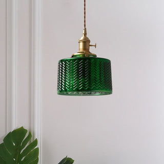 Valentina Suspension Cylindre/Géométrie Vintage, Métal/Verre, Vert, Salle à Manger