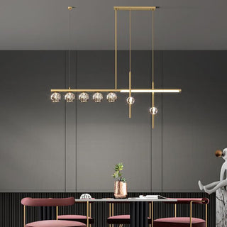 Kristy Suspension Linéaire/Sphère Moderne, Métal/Cristal, Doré, Salle à Manger