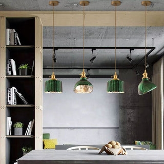 Valentina Suspension Cylindre/Géométrie Vintage, Métal/Verre, Vert, Salle à Manger