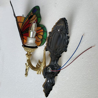 Arisha Applique Murale Papillon Tiffany, Métal/Verre, Bleu/Rouge/Multi-Couleurs/Bleu Clair
