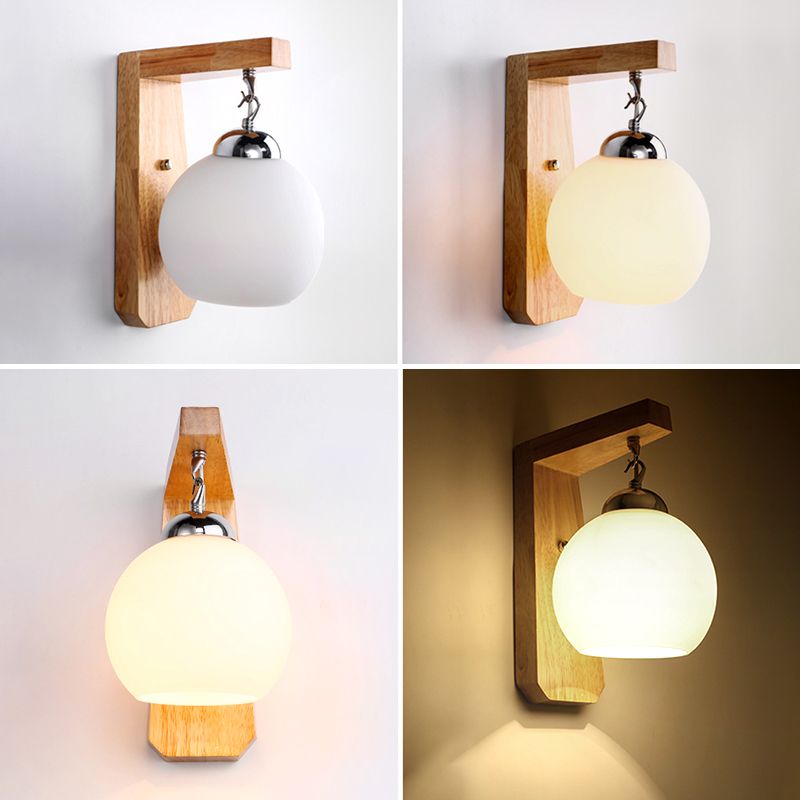 Muto Applique Globe Scandinave, Bois/Verre/Métal, Beige, Salon