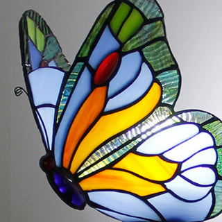 Arisha Applique Murale Papillon Tiffany, Métal/Verre, Bleu/Rouge/Multi-Couleurs/Bleu Clair